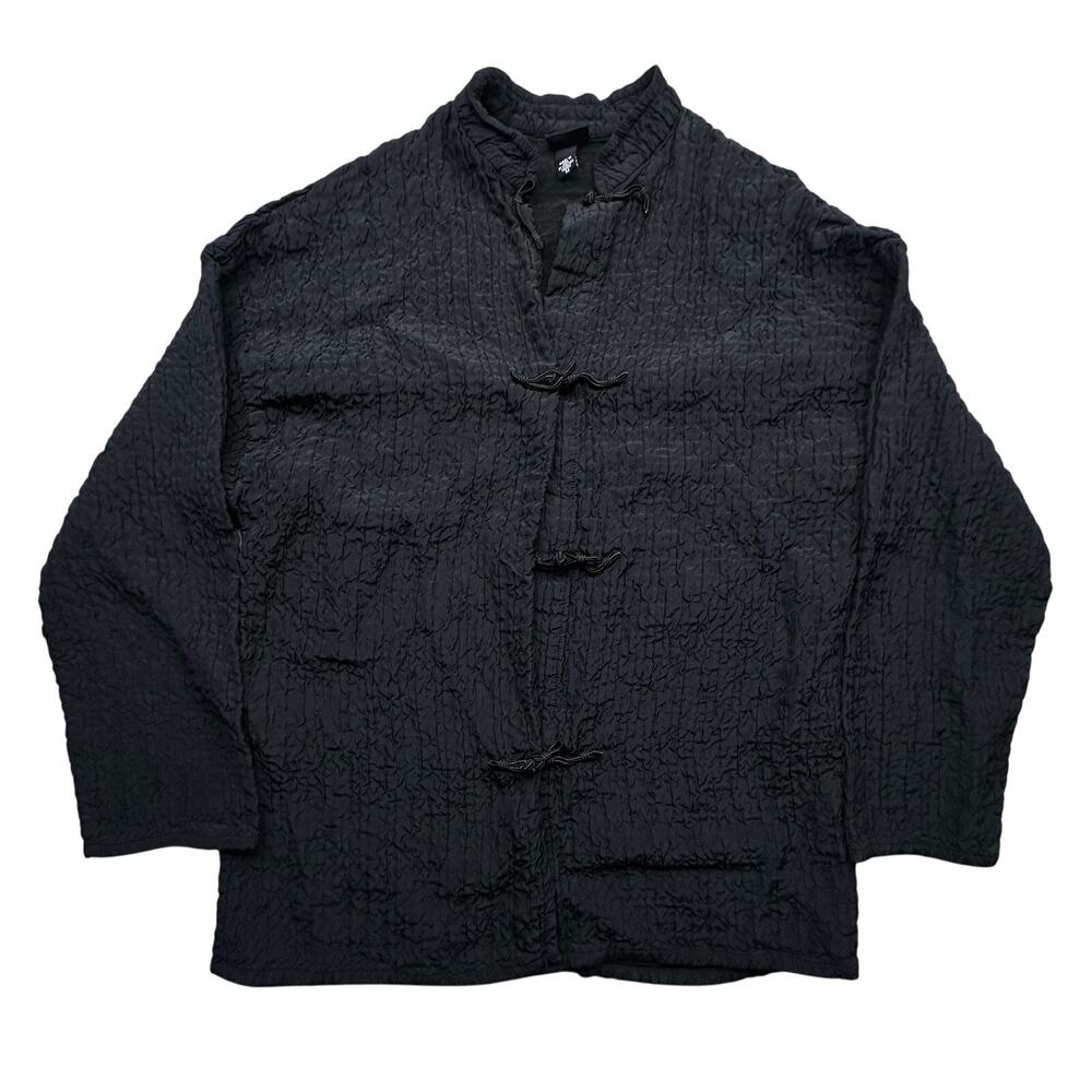 Eileen Fisher J492 Crinkled Toggle Black Long Sleeve Top Medium Viscose Wool